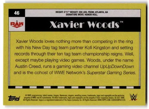 Xavier Woods wrestling card from 2021 Topps Heritage Rainbow Foil collection with original gloss