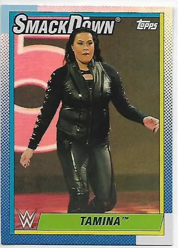 Original gloss 2021 Topps Heritage Tamina Rainbow Foil rookie card featuring Simply Sandoval