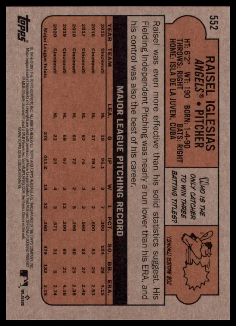 2021 Topps Heritage Raisel Iglesias 552 Cincinnati Reds NM - Baseball Card Single