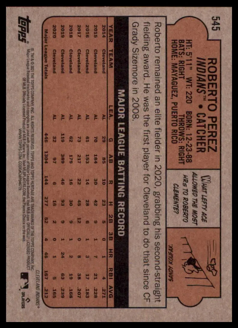 2021 Topps Heritage Roberto Perez 545 Cleveland Indians NM