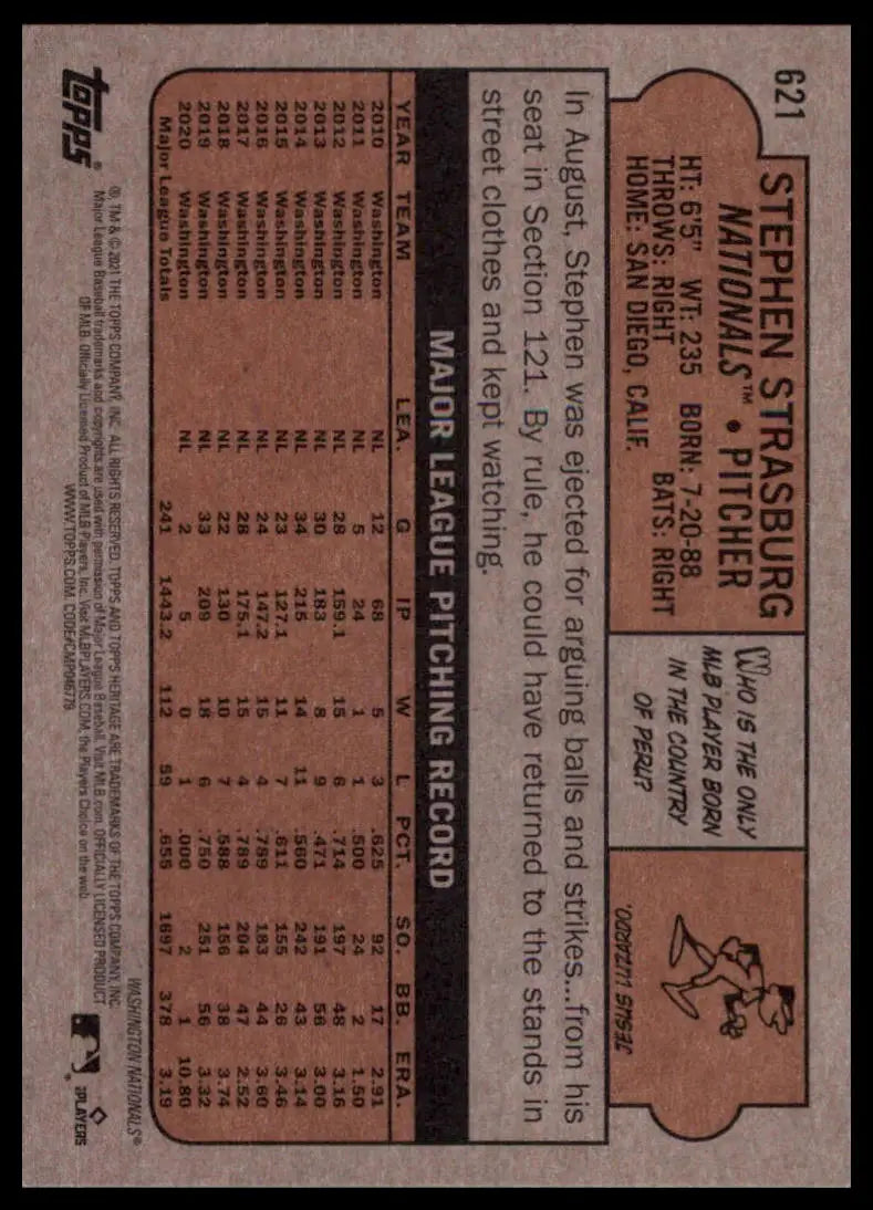2021 Topps Heritage Stephen Strasburg 621 Washington Nationals NM