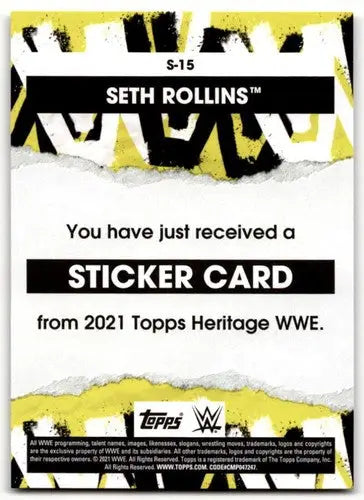 Original gloss Seth Rollins Heritage Superstar Stickers card from Topps Heritage Superstar collection
