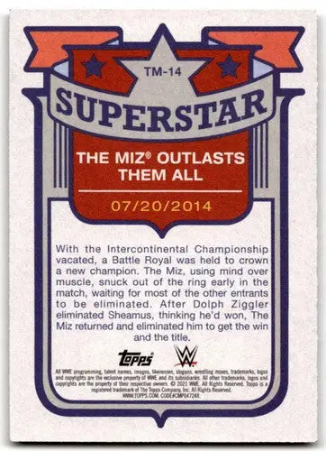Wrestling card back featuring original gloss from 2021 Topps Heritage Superstar Tribute The Miz