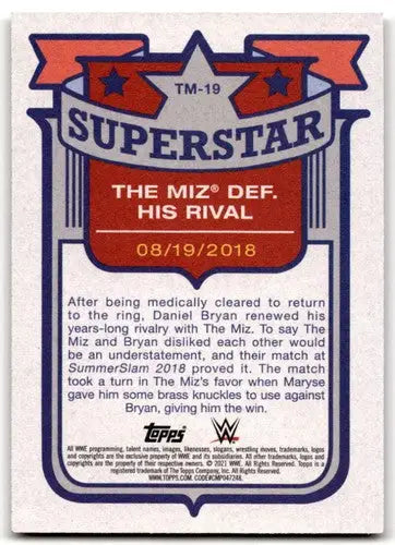 Wrestling trading card from 2021 Topps Heritage featuring The Miz in Superstar Tribute design