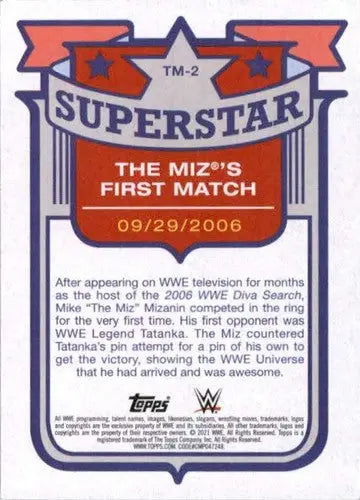 WWE trading card from 2021 Topps Heritage featuring The Miz’s First Match with original gloss