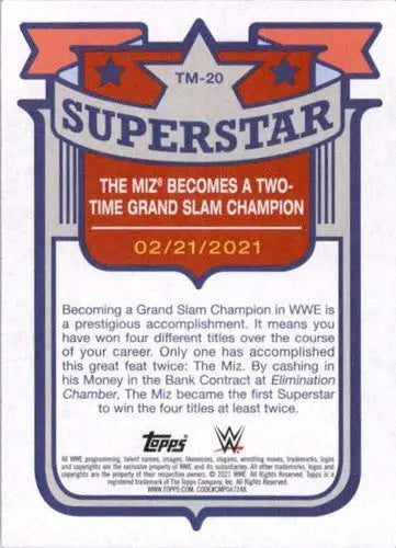 WWE trading card from 2021 Topps Heritage featuring The Miz as a two-time superstar