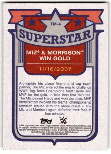 WWE trading card from Topps Heritage featuring The Miz and Morrison with original gloss