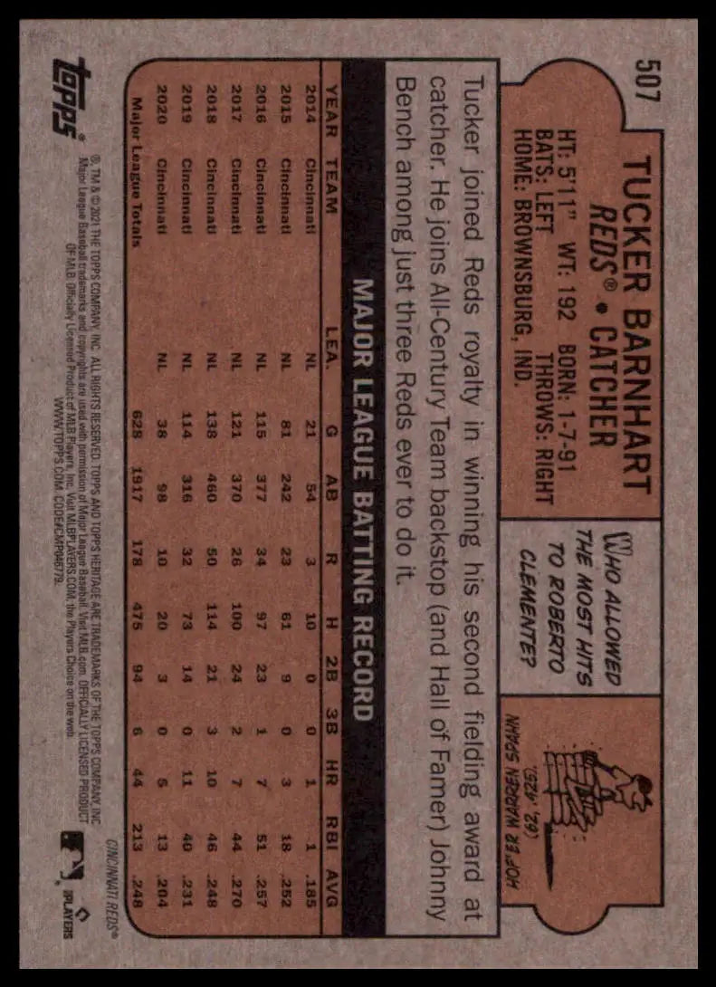 2021 Topps Heritage Tucker Barnhart 507 Cincinnati Reds NM - Baseball Card Single