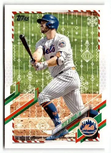 Original gloss HW115 Pete Alonso baseball card from 2021 Topps Holiday collection