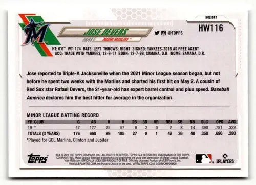 2021 Topps Holiday #HW116 Jose Devers NrMt-Mt ID:50303 - Baseball Card Single