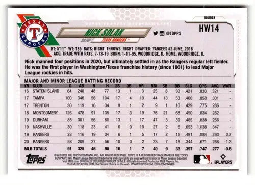 2021 Topps Holiday #HW14 Nick Solak NrMt-Mt ID:50374 - Baseball Card Single