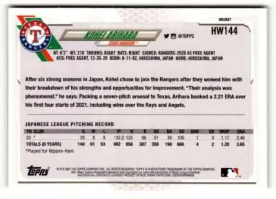 2021 Topps Holiday #HW144 Kohei Arihara NrMt-Mt ID:50359 - Baseball Card Single