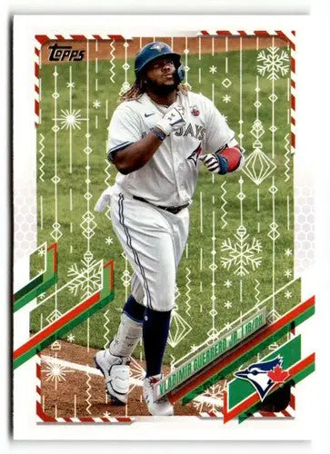 Original gloss baseball card of Vladimir Guerrero Jr. from 2021 Topps Holiday series