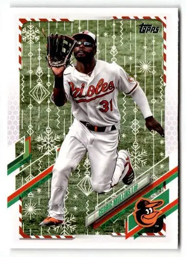 Original gloss 2021 Topps Holiday HW15 Cedric Mullins baseball card front view