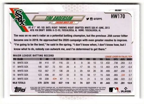 2021 Topps Holiday #HW170 Tim Anderson NrMt-Mt ID:50346 - Baseball Card Single