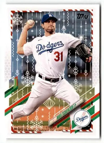 Original gloss HW171 Max Scherzer baseball card from 2021 Topps Holiday collection
