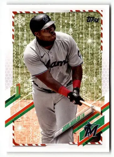 Original gloss 2021 Topps Holiday HW173 Jesus Aguilar baseball card display