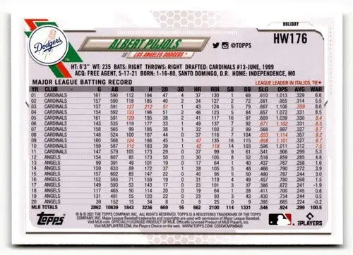 2021 Topps Holiday HW176 Albert Pujols baseball card, rare HW176 Albert Pujols collectible