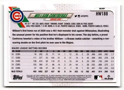 2021 Topps Holiday #HW188 Willson Contreras NrMt-Mt ID:50294 - Baseball Card Single