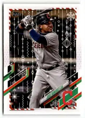 Original gloss 2021 Topps Holiday HW205 Jose Ramirez baseball card front view