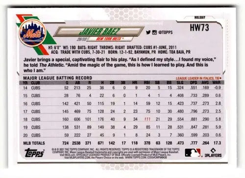 2021 Topps Holiday #HW73 Javier Baez NrMt-Mt ID:50333 - Baseball Card Single