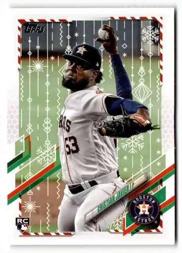 2021 Topps Holiday HW74 Cristian Javier baseball card front view, NRMT-MT condition