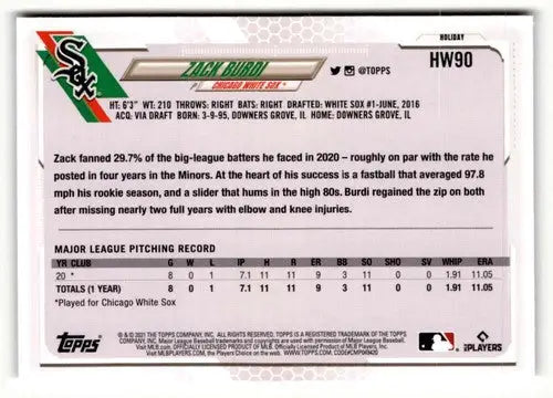 2021 Topps Holiday #HW90 Zack Burdi NrMt-Mt ID:50373 - Baseball Card Single