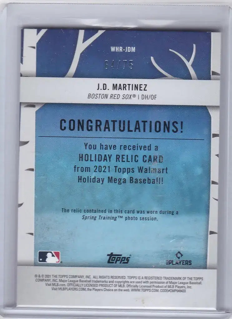 2021 Topps Holiday J.D. Martinez Holiday relic WHR-JDM #64/75