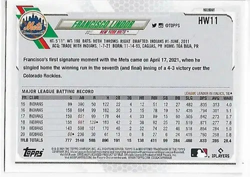 2021 Topps Holiday Mega Box #HW11 Francisco Lindor NM-MT Mets - Baseball Card Box
