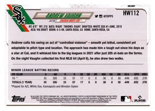2021 Topps Holiday Mega Box #HW112 Andrew Vaughn NM-MT RC Rookie White Sox - Baseball Card Box