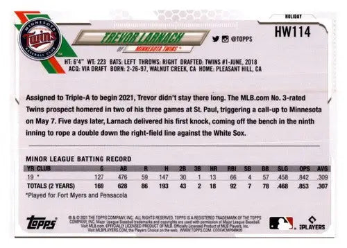 2021 Topps Holiday Mega Box #HW114 Trevor Larnach NM-MT RC Rookie Twins - Baseball Card Box