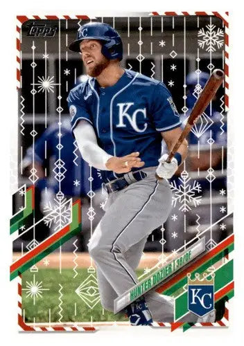 Baseball card featuring Hunter Dozier from 2021 Topps Holiday Mega Box with original gloss