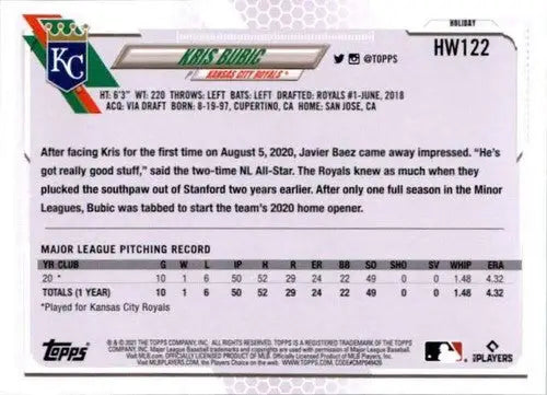 2021 Topps Holiday Mega Box #HW122 Kris Bubic NM-MT RC Rookie Royals - Baseball Card Single