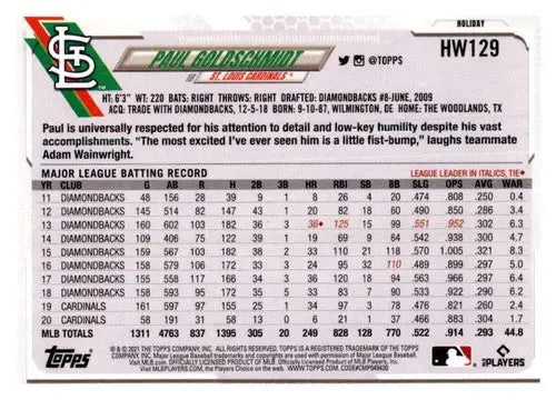 2021 Topps Holiday Mega Box Paul Goldschmidt baseball card with original gloss and simply Sandoval style