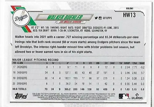 2021 Topps Holiday Mega Box #HW13 Walker Buehler NM-MT Dodgers - Baseball Card Box
