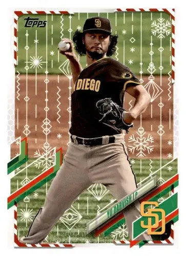 Yu Darvish baseball card from 2021 Topps Holiday Mega Box featuring original gloss