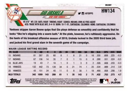 2021 Topps Holiday Mega Box #HW134 Gio Urshela NM-MT Yankees - Baseball Card Box