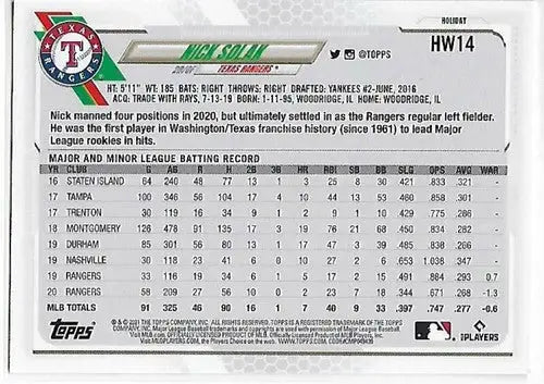 2021 Topps Holiday Mega Box #HW14 Nick Solak NM-MT Rangers - Baseball Card Box