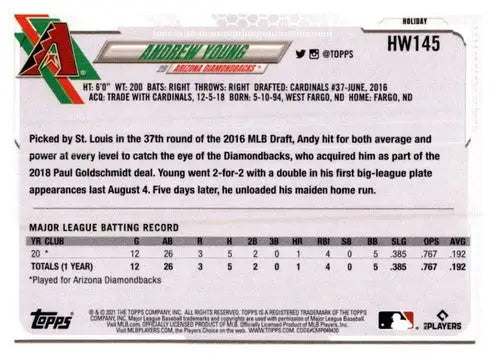 Andrew Young baseball card from 2021 Topps Holiday Mega Box, original gloss sports cards