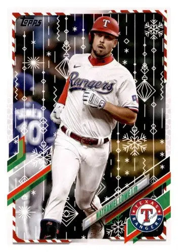 Baseball card featuring Nathaniel Lowe in 2021 Topps Holiday Mega Box NM Near Mint