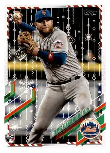 Original gloss Baseball card featuring Travis Blankenhorn Rookie from Topps Holiday Mega box