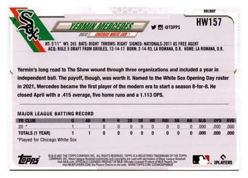 2021 Topps Holiday Mega Box Yermin Mercedes baseball card with original gloss rookie White Sox