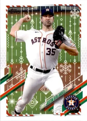 Justin Verlander baseball card from 2021 Topps Holiday Mega Box with original gloss