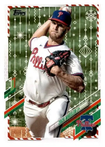 Baseball card featuring Zack Wheeler from 2021 Topps Holiday Mega Box NM-MT Phillies