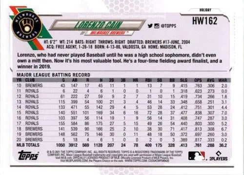2021 Topps Holiday Mega Box #HW162 Lorenzo Cain NM-MT Brewers - Baseball Card Box
