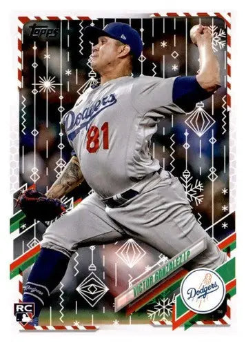 Baseball card with Victor Gonzalez rookie from 2021 Topps Holiday Mega Box featuring original gloss