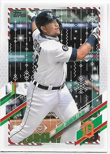 2021 Topps Holiday Mega Box Miguel Cabrera baseball card with original gloss, simply sandoval