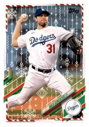 2021 Topps Holiday Mega Box Max Scherzer baseball card with original gloss Dodgers