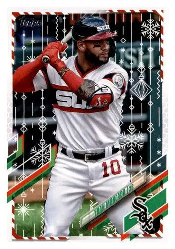 Yoan Moncada baseball card from 2021 Topps Holiday Mega Box with original gloss