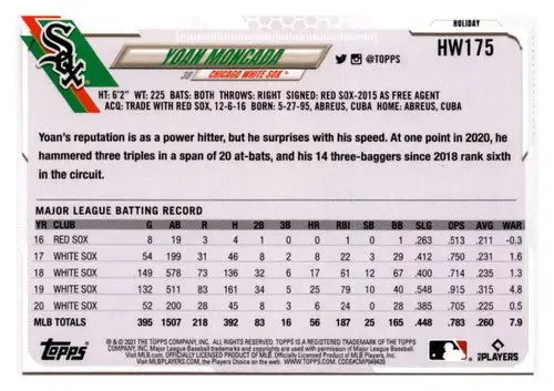 Yoan Moncada baseball card from 2021 Topps Holiday Mega Box with original gloss
